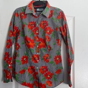 Hawes & Curtis London Fitted Floral Stripe Button Up UK 10
